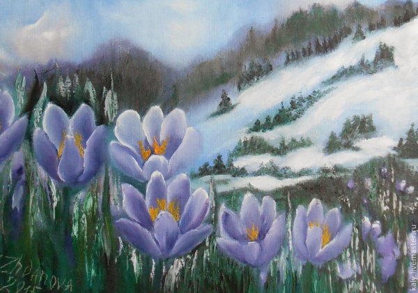 Весенний пейзаж с подснежниками