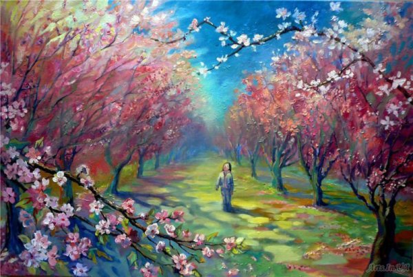 Весенний пейзаж с людьми