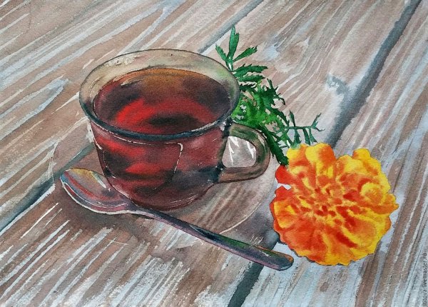 Чайный натюрморт акварелью
