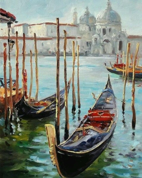 Пейзаж Венеция гондола живопись