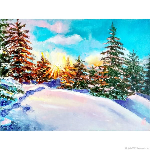 Новогодний пейзаж маслом