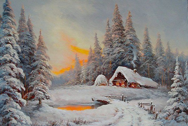 Зимний пейзаж с домиком