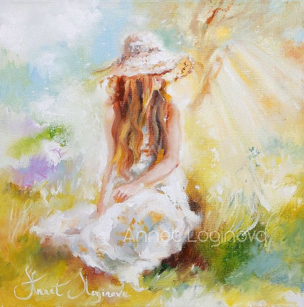 Картина девушка с цветами