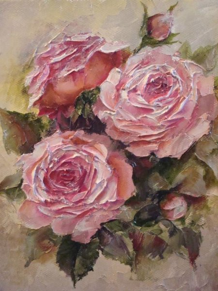 Розы мастихином маслом