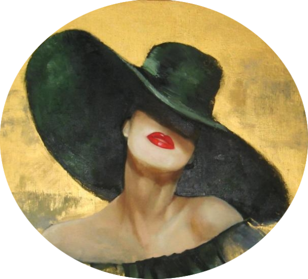 Картина с дамой с большой шляпой