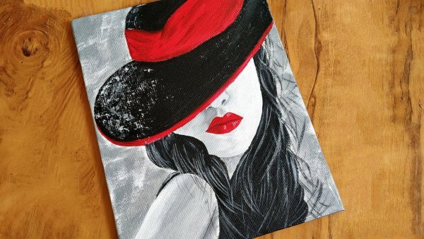 Женщина в шляпе акриловыми красками