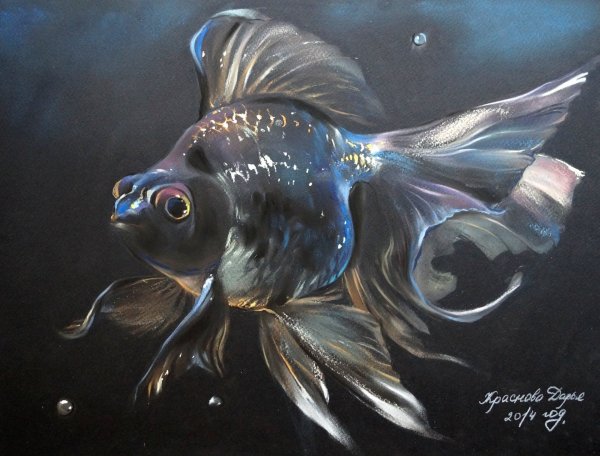 Золотая рыбка пастелью