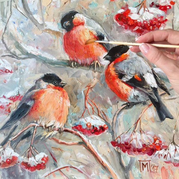 Снегири в живописи
