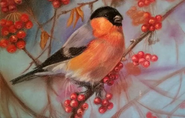 Пейзаж со снегирями