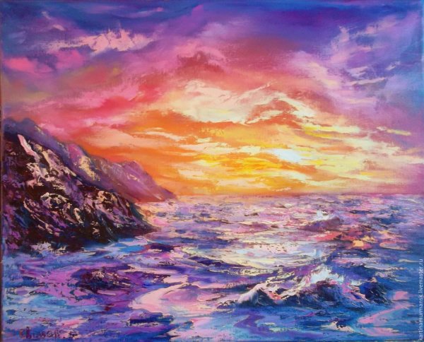 Пейзаж маслом на холсте закат