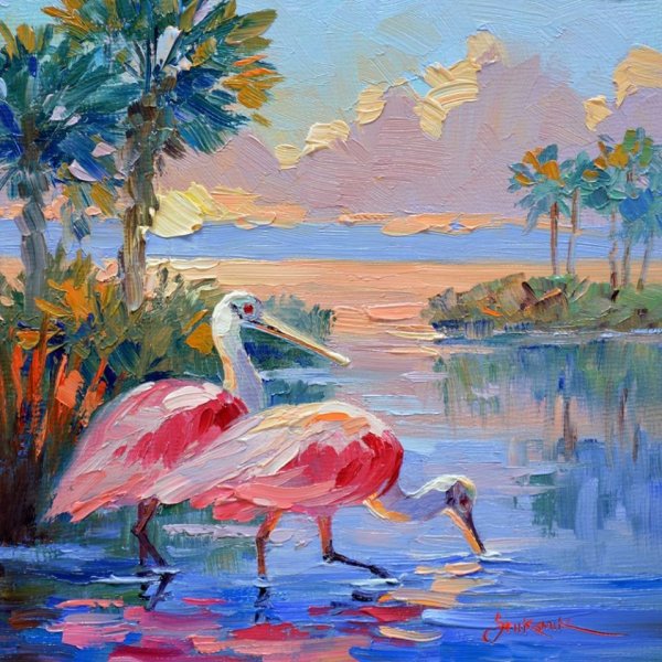 Фламинго живопись акрилом