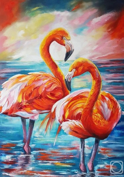 Фламинго картина Импасто