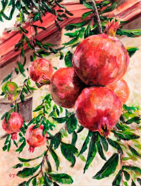 Гранатовое дерево акварелью