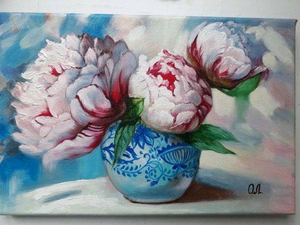 Пионы в вазе картина маслом