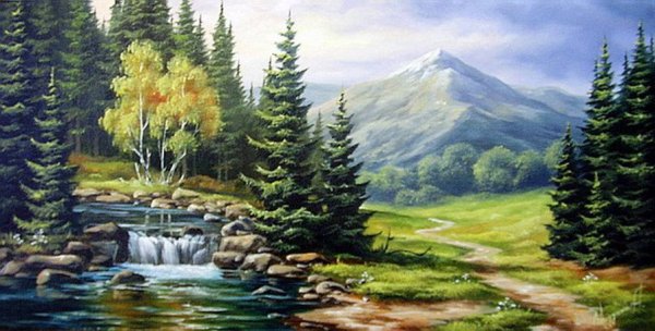 Картины с горами и лесом