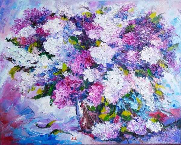 Живопись сирень мастихином