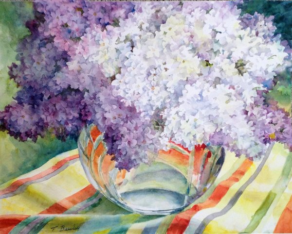 Цветы акварелью сирень