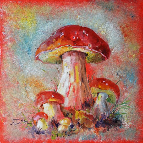 Грибы маслом картина яркие