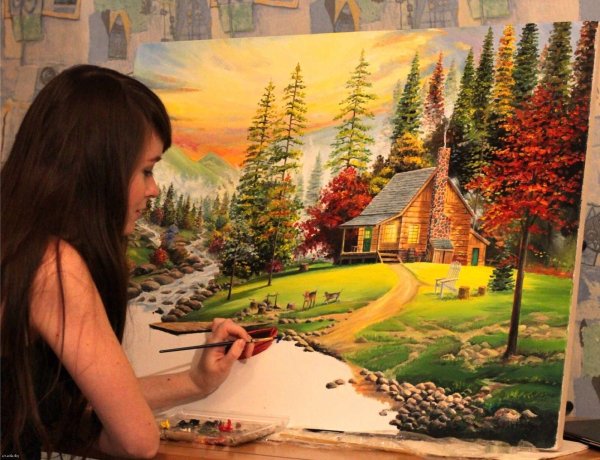 Рисование маслом на холсте