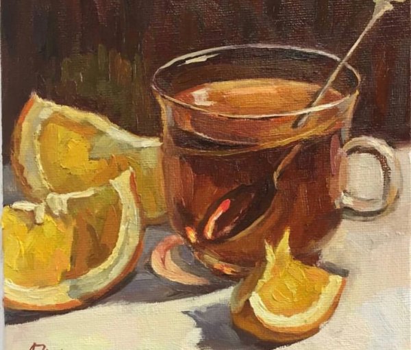 Чай в стакане живопись