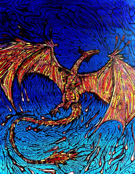 Дракон маслом на холсте