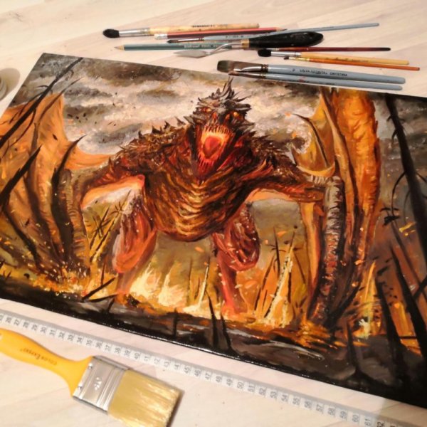 Дракон маслом на холсте