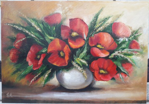 Маки в вазе гуашью