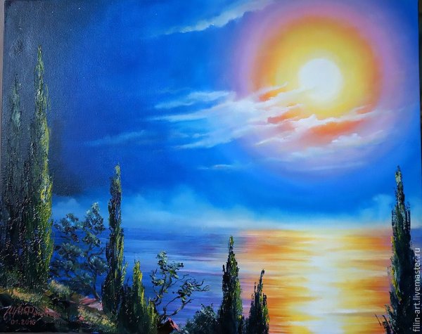 Пейзаж с солнцем живопись