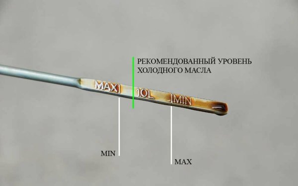 Отметки на щупе уровня масла ВАЗ 2114
