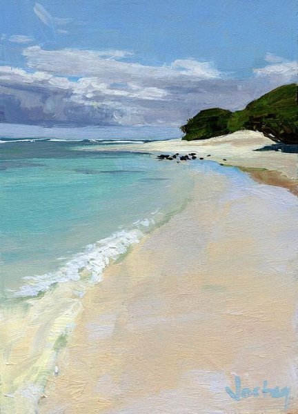 Пейзаж пляжа акварелью