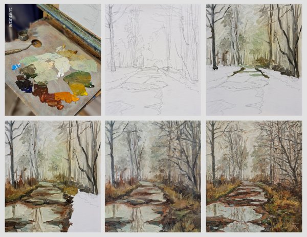 Этапы рисования пейзажа маслом