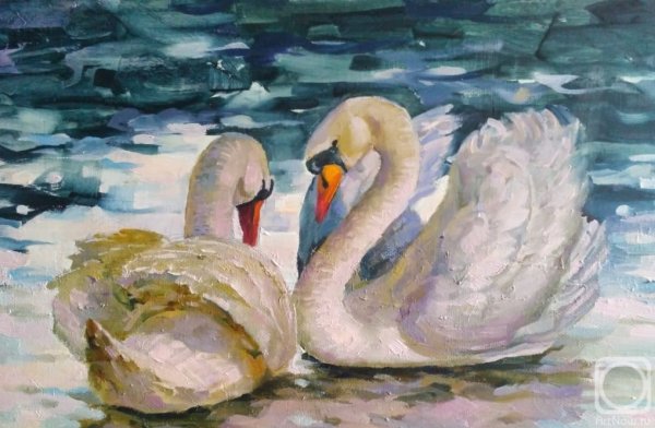 Картина "лебеди в пруду" 25х35