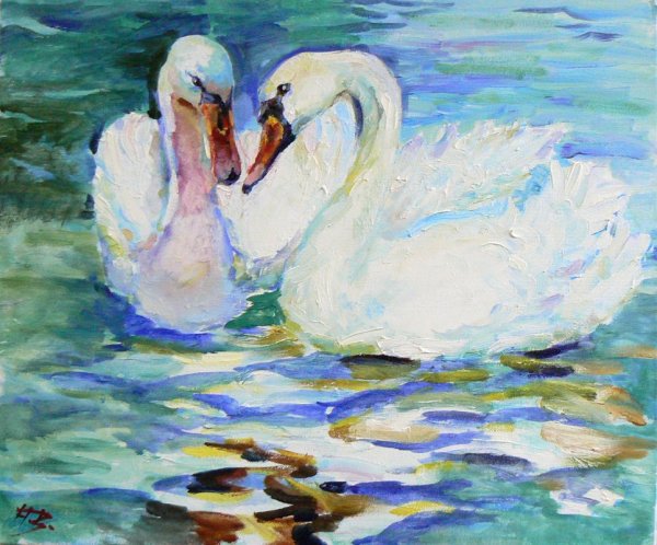 Лебеди маслом