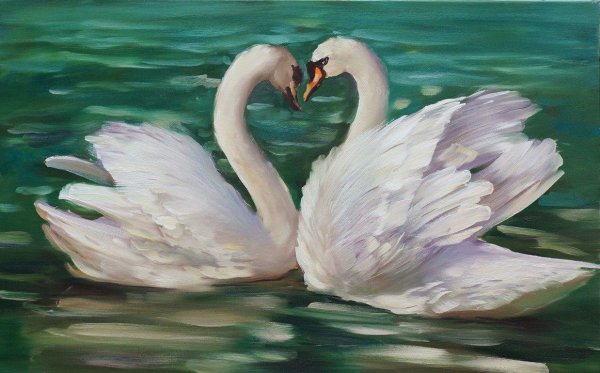 Картина маслом лебеди