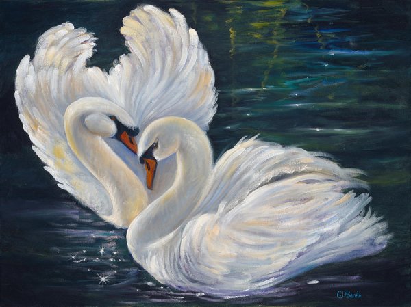 Лебеди пастелью