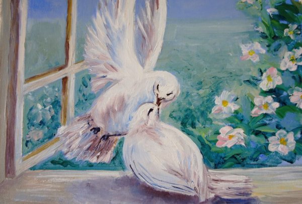 Белый голубь живопись