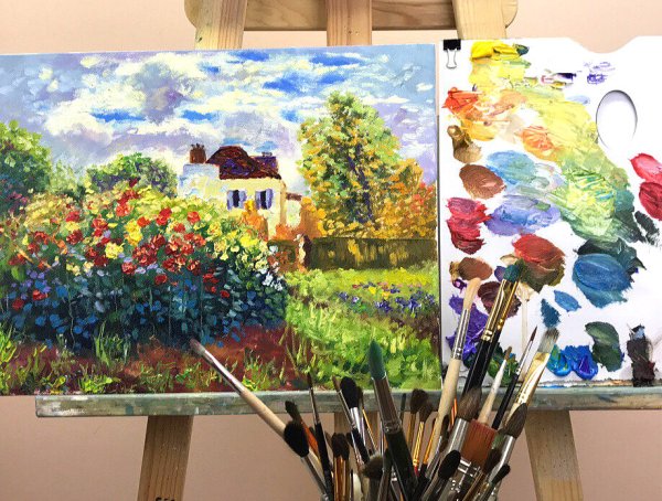 Маслом нарисовать плитку на земле