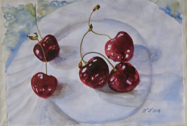 Черешня в тарелке натюрморт