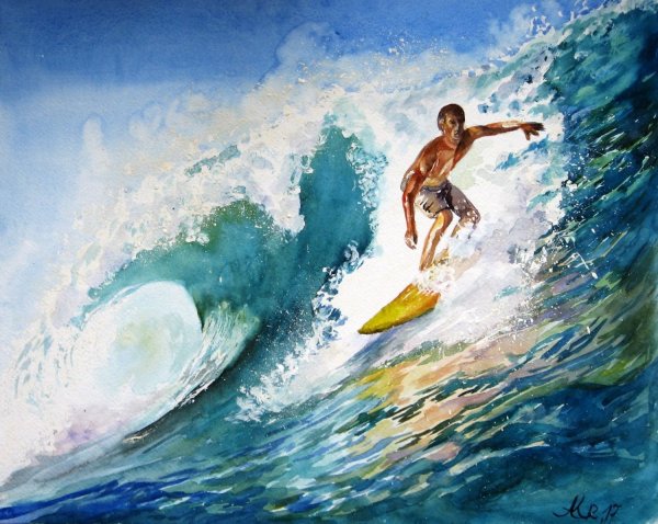Серфинг акварель