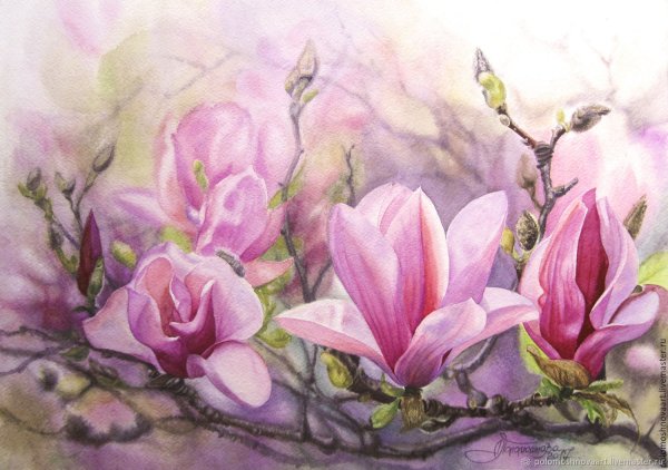 Магнолия цветет батик