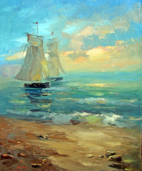 Марина морской пейзаж мастихином