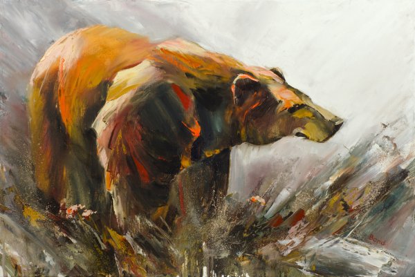 Медведь маслом на холсте