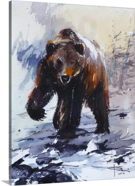 Бурый медведь акварель