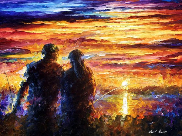 Живопись человек на закате