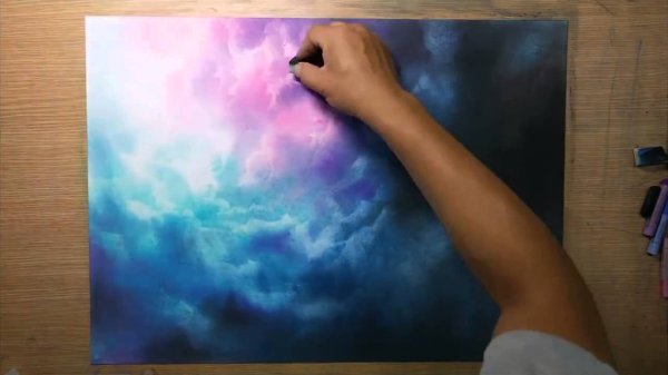 Космос сухой пастелью пошагово