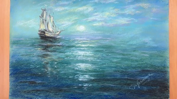 Морской пейзаж пастелью