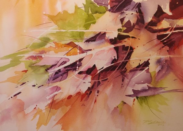 Лессировка акварель листья