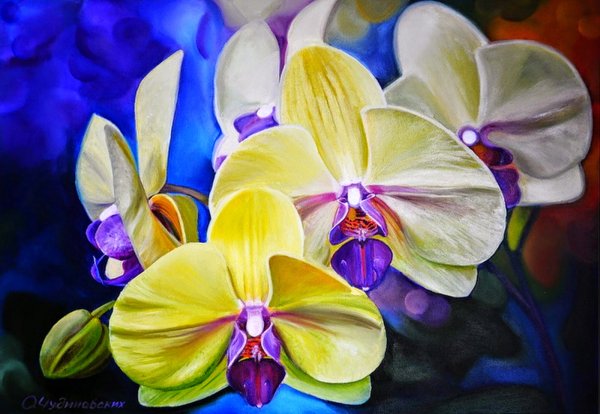 Орхидея акриловыми красками