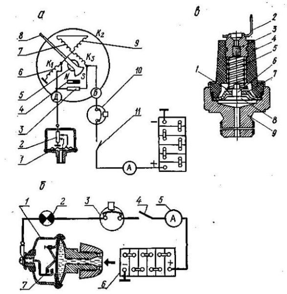 Схема включения датчика аварийного давления масла