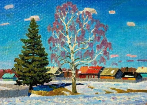 Зимние пейзажи с елками живопись